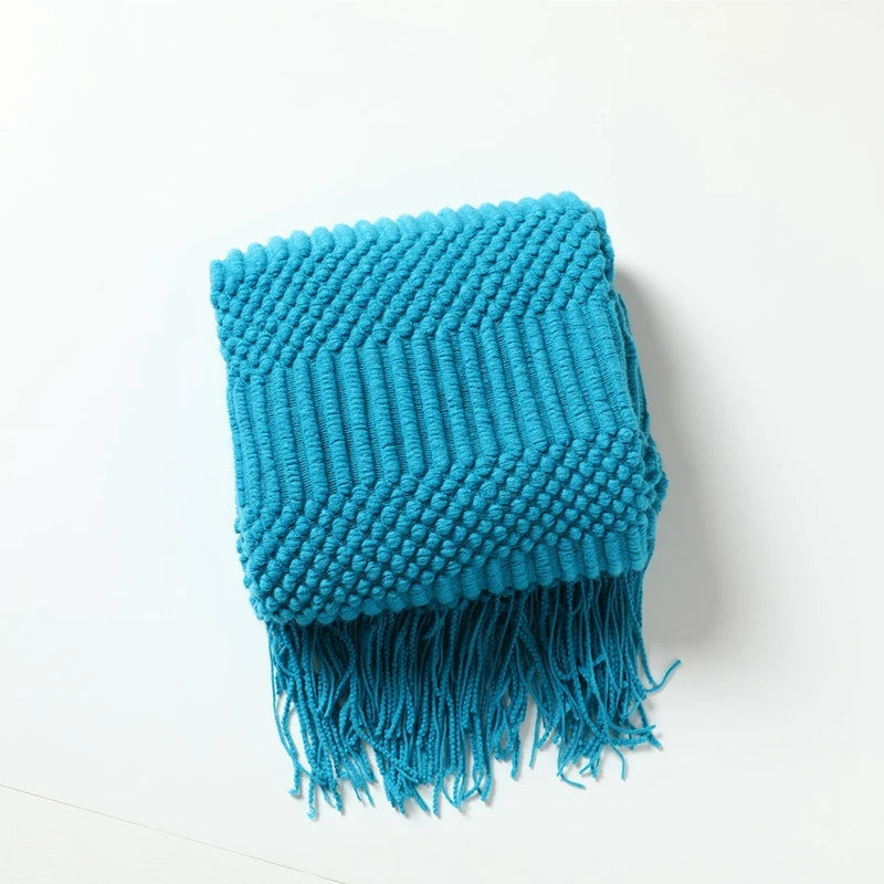 Chunky Knitted Tassel Blanket