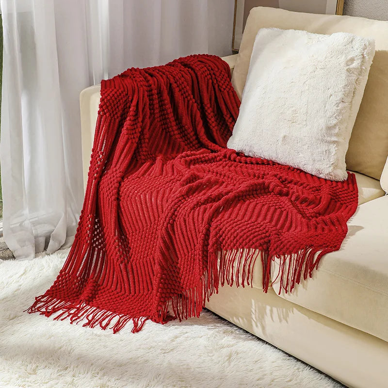 Chunky Knitted Tassel Blanket